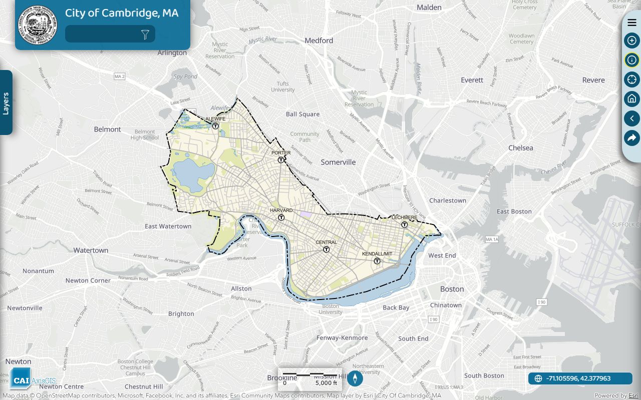 Cambridge property records search on AxisGIS platform