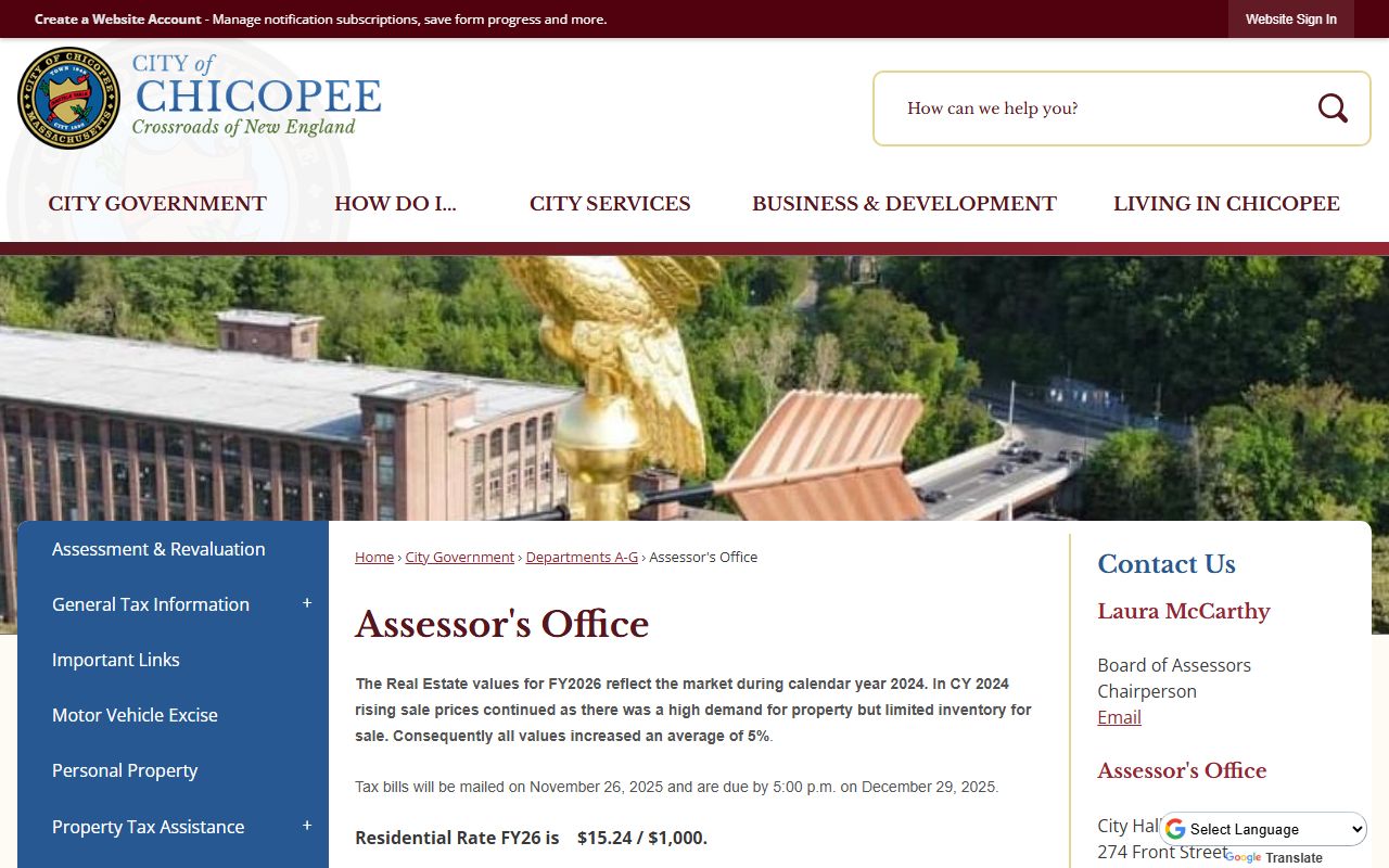 Chicopee Assessor's Office property records page