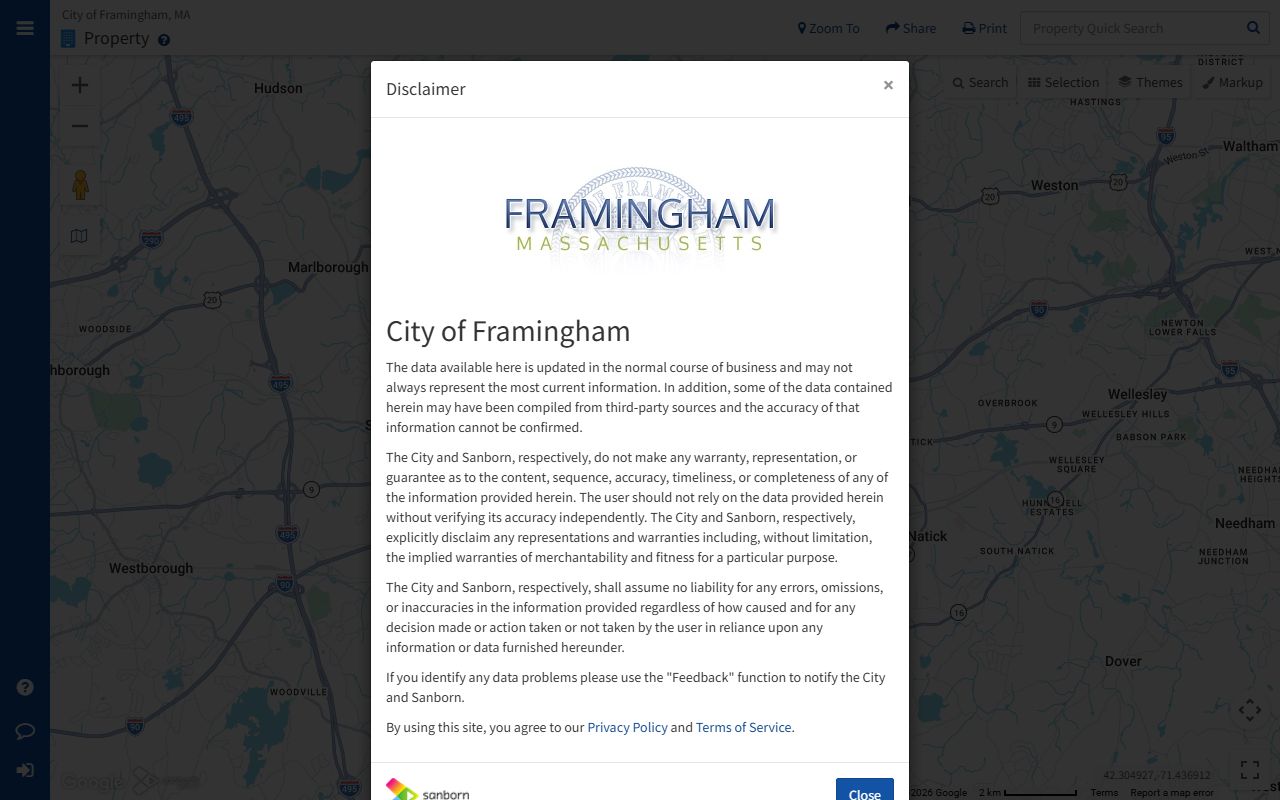 Framingham property records MapGeo portal