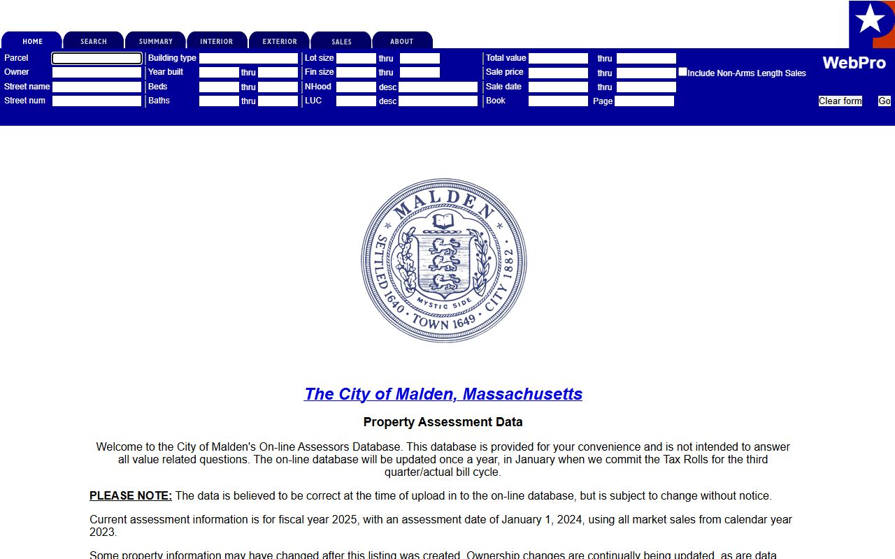 Malden Assessor property records database on Patriot Properties