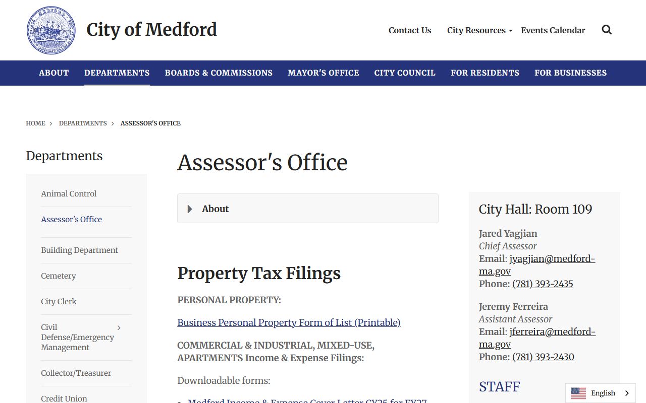 Medford Assessor's Office property records page