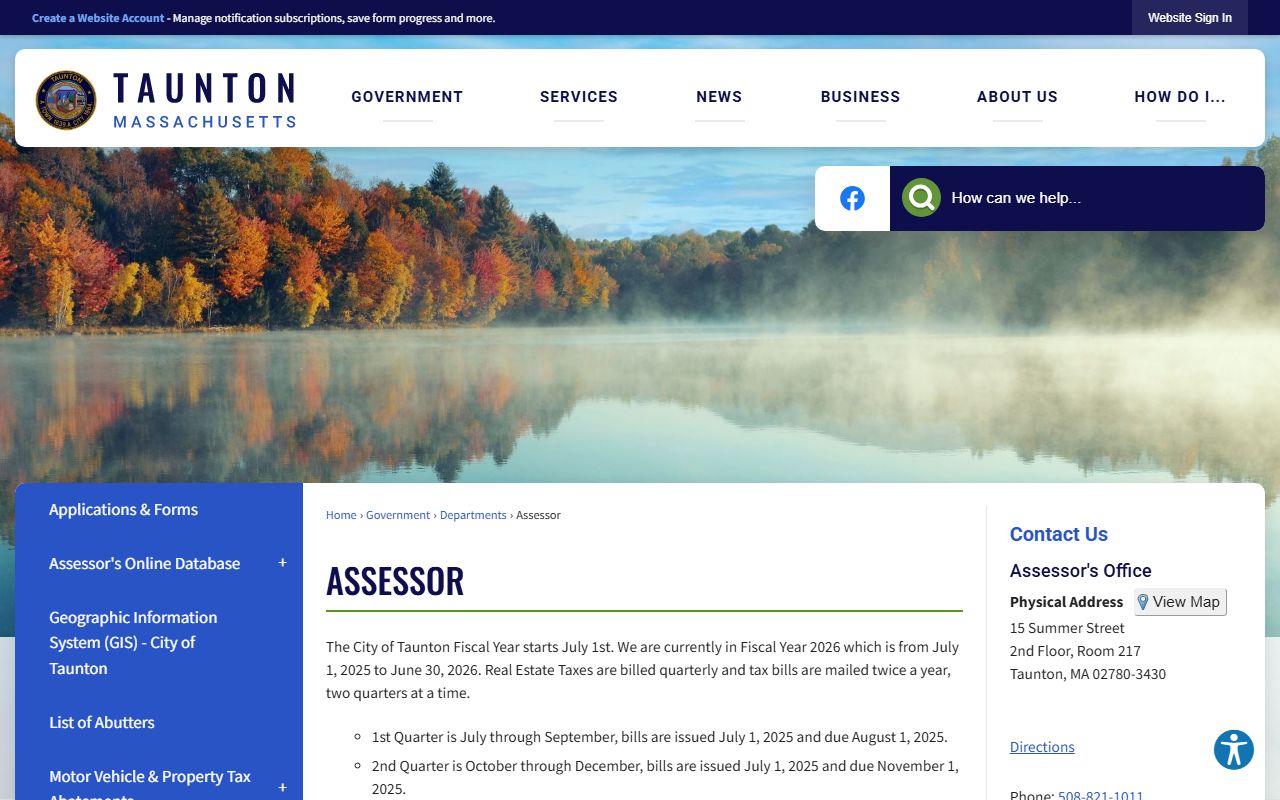 Taunton Assessor's Office property records page