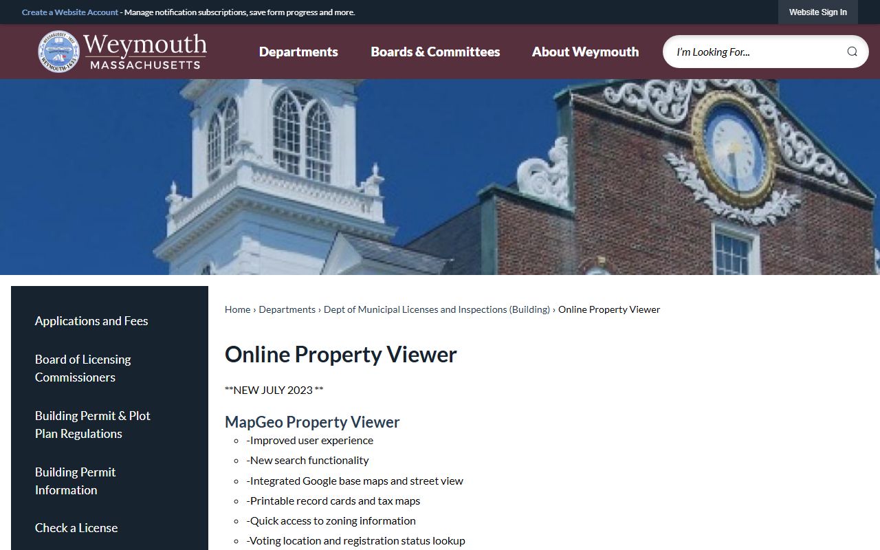 Weymouth Online Property Viewer for Weymouth property records