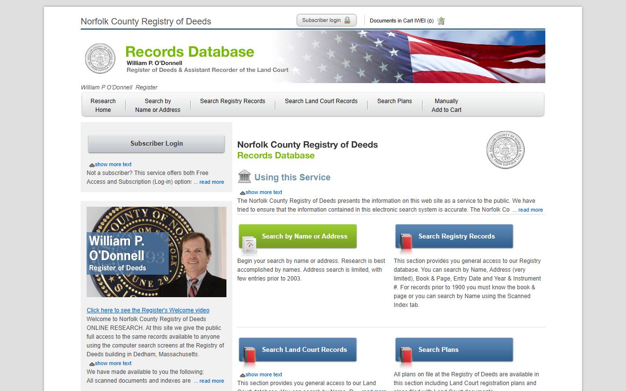 Norfolk County property records research portal for searching deeds and land records