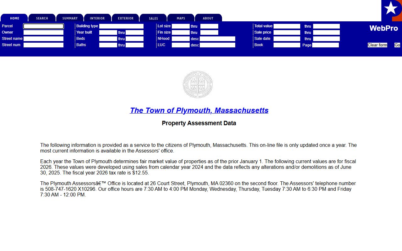 Plymouth assessor database for Plymouth County property records lookup