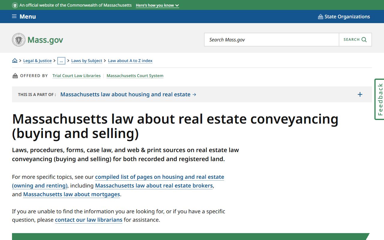 Massachusetts real estate conveyancing laws and property records guidance on mass.gov